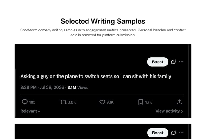 write funny short form comedy scripts for tiktok reels and youtube shorts